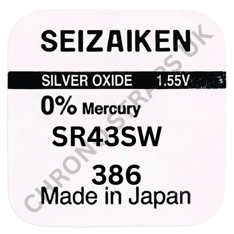 Seizaiken by Seiko 386 / SR43W Silver Oxide Watch Battery | Chrono Straps UK