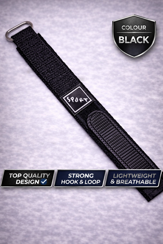 Sport Hook & Loop Nylon Watch Strap - Black