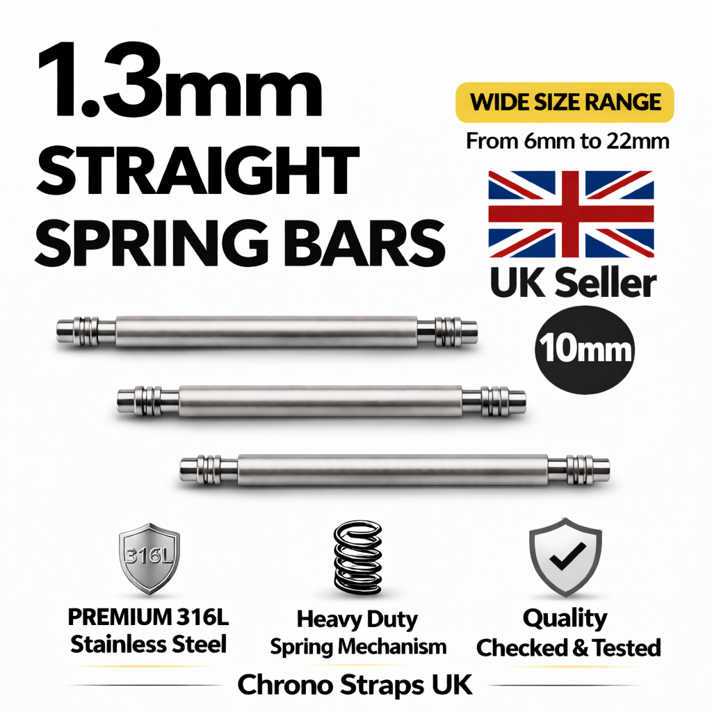 1.3mm Watch Spring Bars Stainless Steel | Double Flanged | 6mm–22mm | Multi-Pack