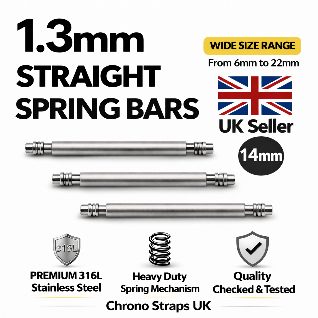 1.3mm Watch Spring Bars Stainless Steel | Double Flanged | 6mm–22mm | Multi-Pack