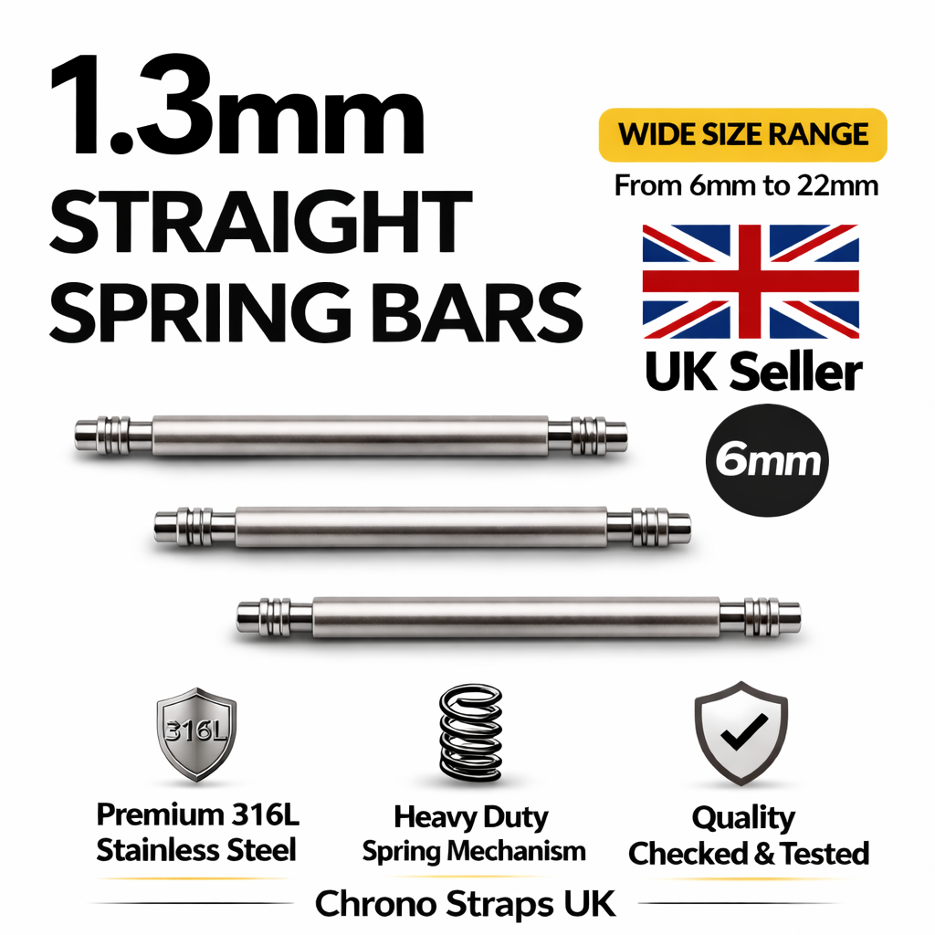1.3mm Watch Spring Bars Stainless Steel | Double Flanged | 6mm–22mm | Multi-Pack