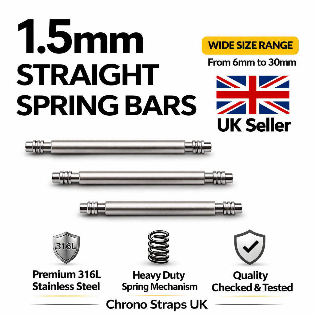 1.5mm Watch Spring Bars Stainless Steel | Double Flanged | 6mm–30mm | Multi-Pack