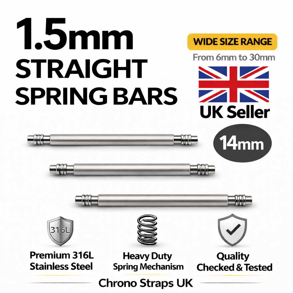 1.5mm Watch Spring Bars Stainless Steel | Double Flanged | 6mm–30mm | Multi-Pack