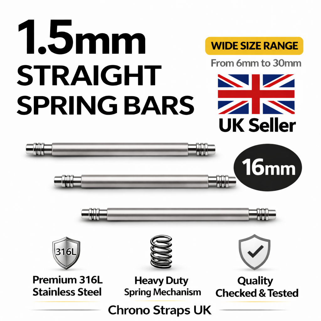 1.5mm Watch Spring Bars Stainless Steel | Double Flanged | 6mm–30mm | Multi-Pack