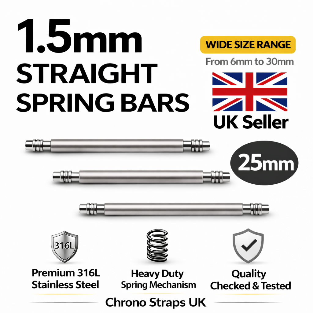 1.5mm Watch Spring Bars Stainless Steel | Double Flanged | 6mm–30mm | Multi-Pack
