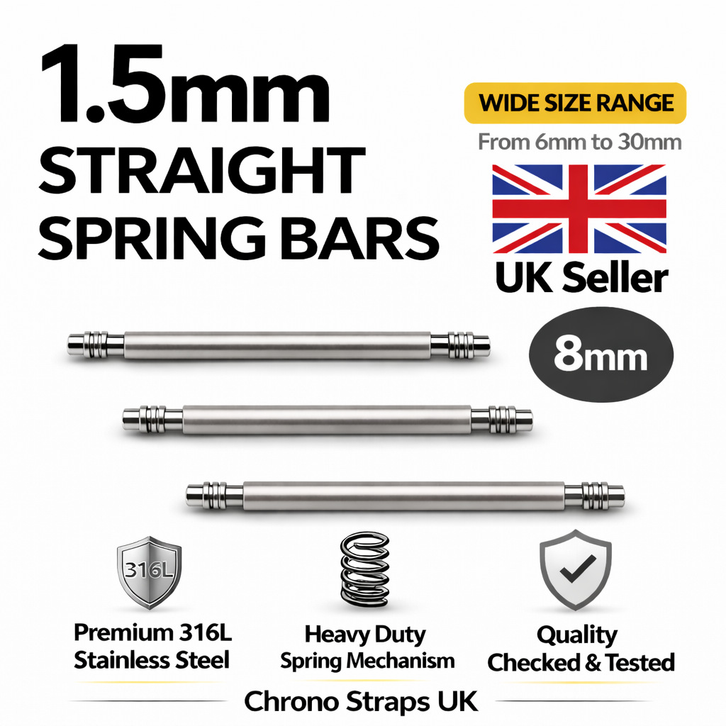 1.5mm Watch Spring Bars Stainless Steel | Double Flanged | 6mm–30mm | Multi-Pack