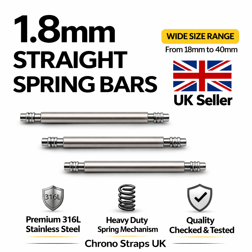 1.8mm Watch Spring Bars Stainless Steel | Double Flanged | 18mm–40mm Multi-Pack