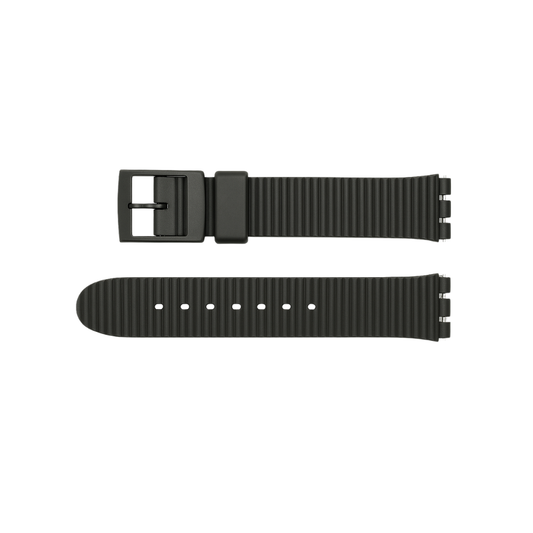 17mm (20mm) Swatch Compatible Black Ribbed Watch Strap | Chrono Straps UK