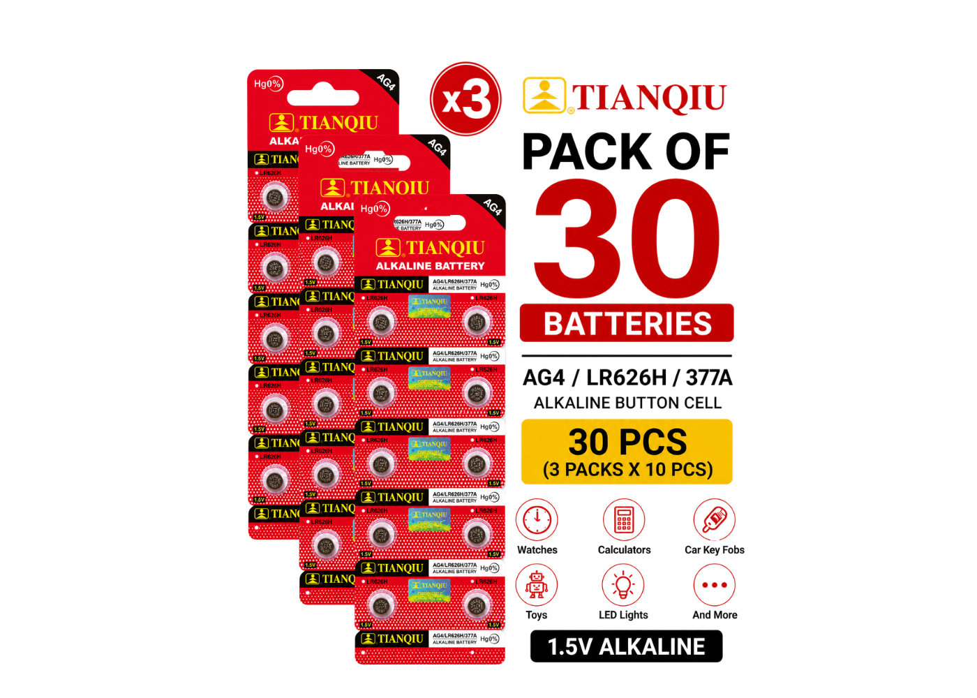 AG4 LR626 LR626H 377 377A SR626SW Watch Batteries – Pack of 10 20 30 50