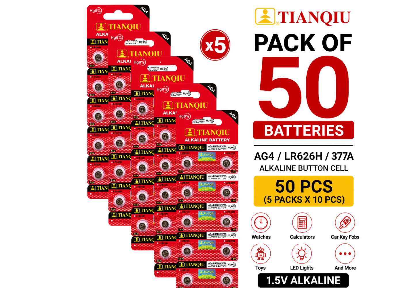 AG4 LR626 LR626H 377 377A SR626SW Watch Batteries – Pack of 10 20 30 50