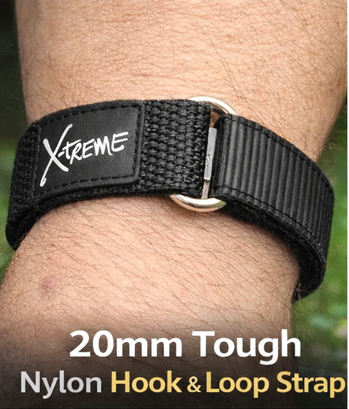 X-Treme 20mm Hook & Loop Nylon Watch Strap - Black | Chrono Straps UK - 3