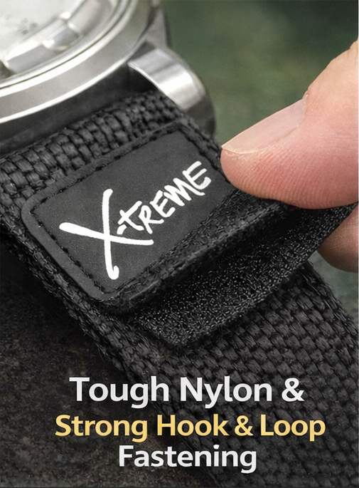 X-Treme 20mm Hook & Loop Nylon Watch Strap - Black | Chrono Straps UK - 5