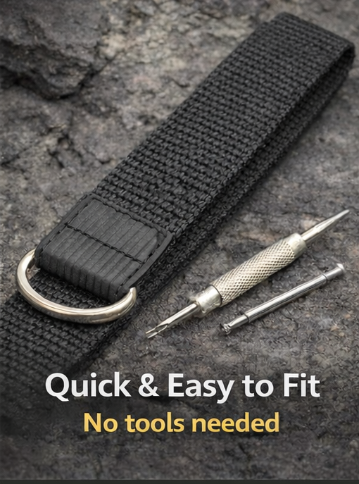 X-Treme 20mm Hook & Loop Nylon Watch Strap - Black | Chrono Straps UK - 6