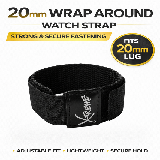 X-Treme 20mm Black Tough Secure Wrap-Around Touch Fastener Watch Strap | Chrono Straps UK