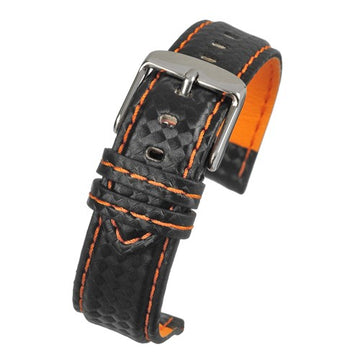 24mm Black Leather Premium Watch Strap | Chrono Straps UK