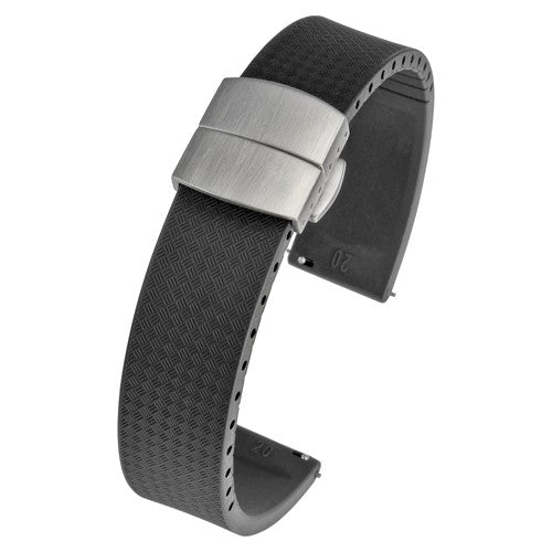 22mm Black Rubber\Resin Quick Release Watch Strap | Chrono Straps UK