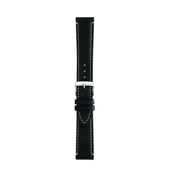 22mm Morellato Black Leather Watch Strap | Chrono Straps UK