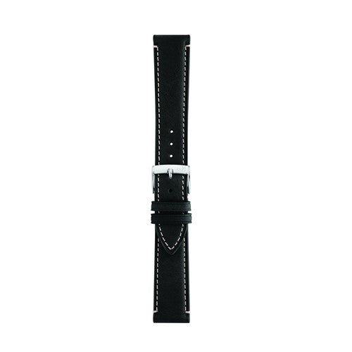 22mm Morellato Black Leather Watch Strap | Chrono Straps UK