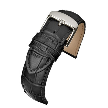 20mm Black Leather Premium Watch Strap | Chrono Straps UK