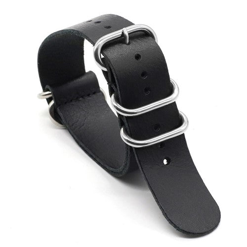 22mm Black Leather Military Watch Strap | Chrono Straps UK