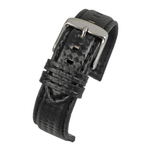 22mm Black Leather Premium Watch Strap | Chrono Straps UK