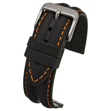 22mm Black Leather Essential Watch Strap | Chrono Straps UK