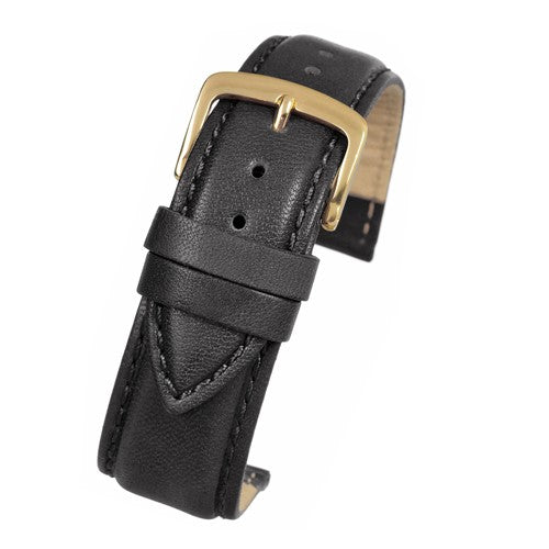22mm Black Leather Essential Watch Strap | Chrono Straps UK