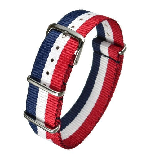 18mm Red/White/Blue Nylon\Woven Military Watch Strap | Chrono Straps UK