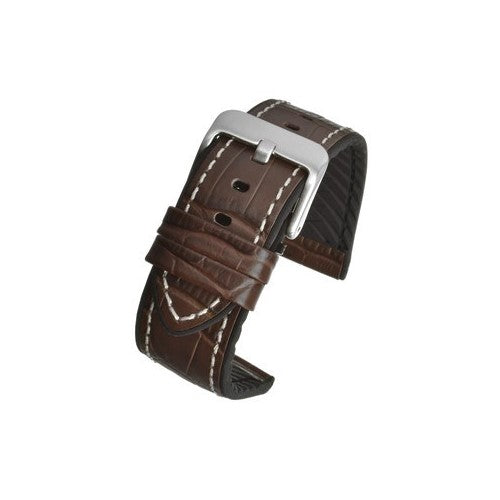 22mm Brown Leather/Silicone Premium Watch Strap | Chrono Straps UK