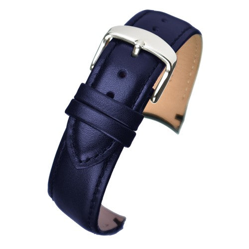 18mm Blue Leather Curved End Watch Strap | Chrono Straps UK