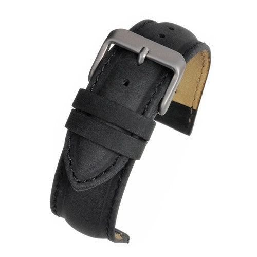 16mm Black Leather Essential Watch Strap | Chrono Straps UK