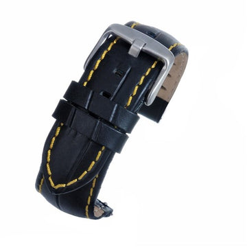 22mm Black Leather Premium Watch Strap | Chrono Straps UK