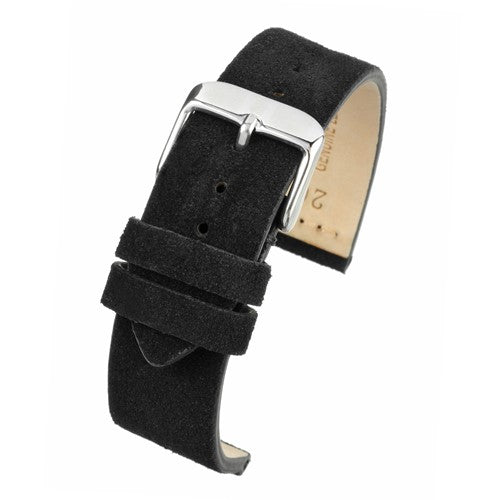 22mm Black Leather/Suede Premium Watch Strap | Chrono Straps UK