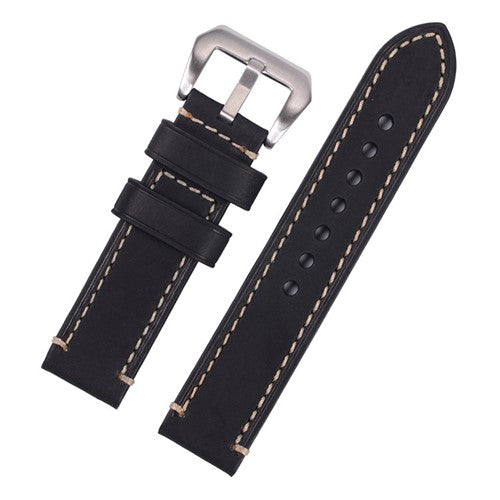 22mm Black Leather Brand Compatible Watch Strap | Chrono Straps UK