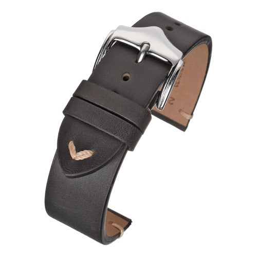 22mm Black Leather Premium Watch Strap | Chrono Straps UK