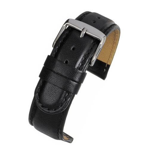 20mm Black Leather Extra Long Watch Strap | Chrono Straps UK