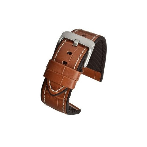 24mm Brown Leather/Silicone Premium Watch Strap | Chrono Straps UK
