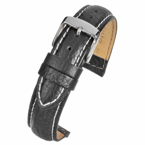 22mm Black Leather Extra Long Watch Strap | Chrono Straps UK