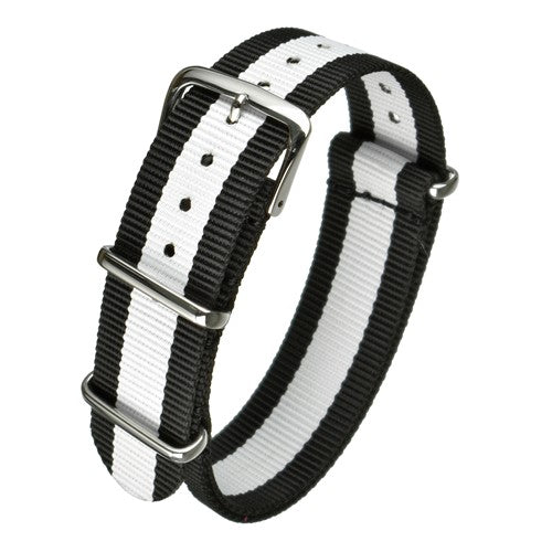 20mm Black/White Nylon\Woven Military Watch Strap | Chrono Straps UK