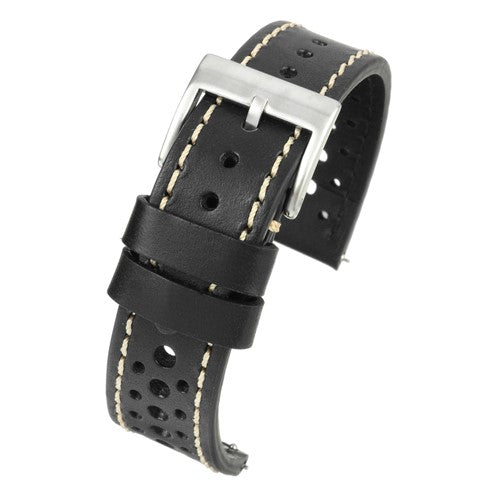 22mm Black Leather Quick Release Watch Strap | Chrono Straps UK