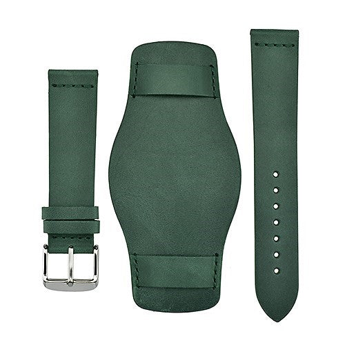20mm Green Leather Military Watch Strap | Chrono Straps UK
