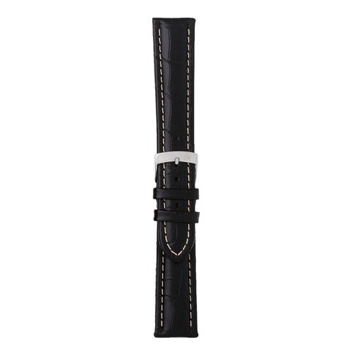 22mm Morellato Black Leather Watch Strap | Chrono Straps UK
