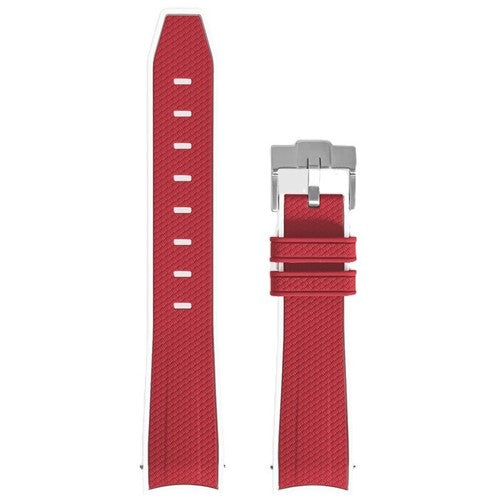 20mm Red/White Silicone Curved End Watch Strap | Chrono Straps UK