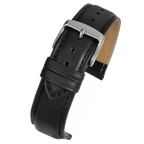 22mm Black Leather Premium Watch Strap | Chrono Straps UK