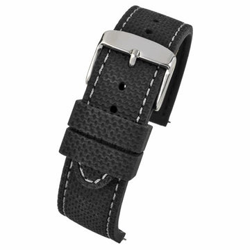 22mm Black Leather Divers / Rubber / Silicone Watch Strap | Chrono Straps UK
