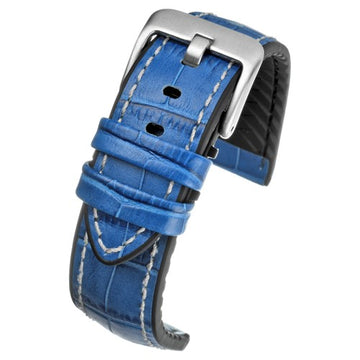 24mm Blue Leather/Silicone Premium Watch Strap | Chrono Straps UK