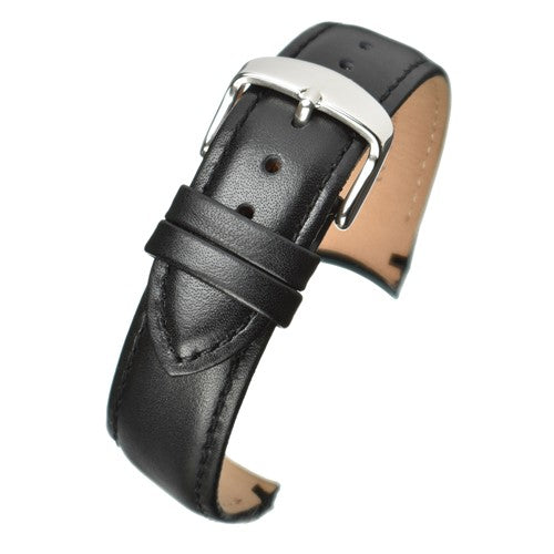 18mm Black Leather Curved End Watch Strap | Chrono Straps UK