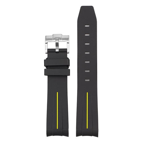 22mm Black/Yellow Silicone Curved End Watch Strap | Chrono Straps UK