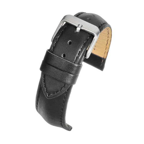 20mm Black Leather Essential Watch Strap | Chrono Straps UK