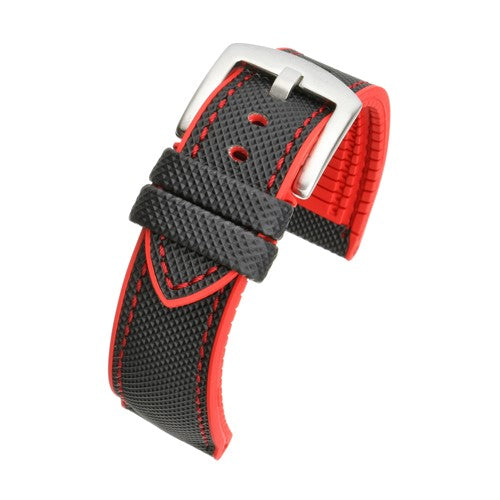 21mm Black/Red Rubber\Resin Quick Release Watch Strap | Chrono Straps UK